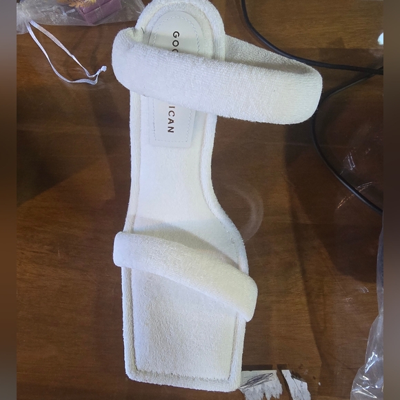 NIB Good American Women's Terry Slip On High Heel Sandals White SZ 8.5 - Picture 7 of 10